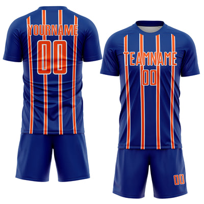 Custom Royal Orange-White Stripe Line Sublimation Soccer Uniform Jersey