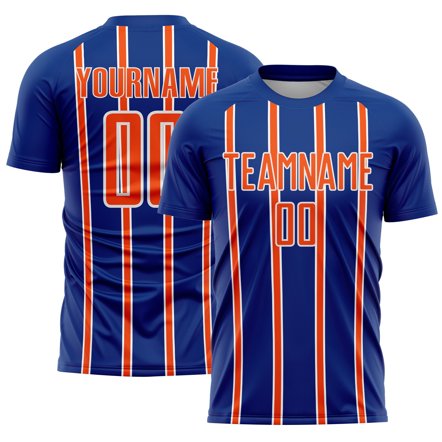 Custom Royal Orange-White Stripe Line Sublimation Soccer Uniform Jersey