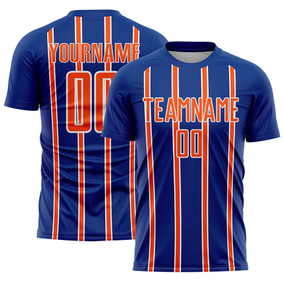 Custom Royal Orange-White Stripe Line Sublimation Soccer Uniform Jersey