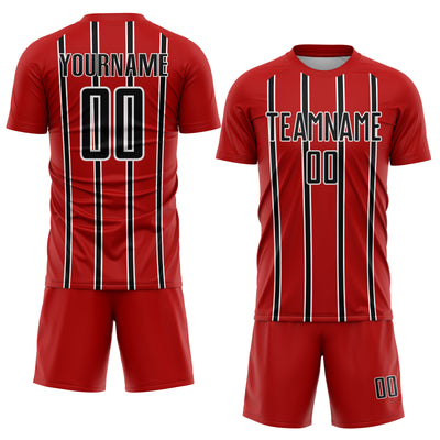 Custom Red Black-White Stripe Line Sublimation Soccer Uniform Jersey