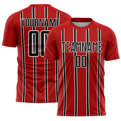 Custom Red Black-White Stripe Line Sublimation Soccer Uniform Jersey