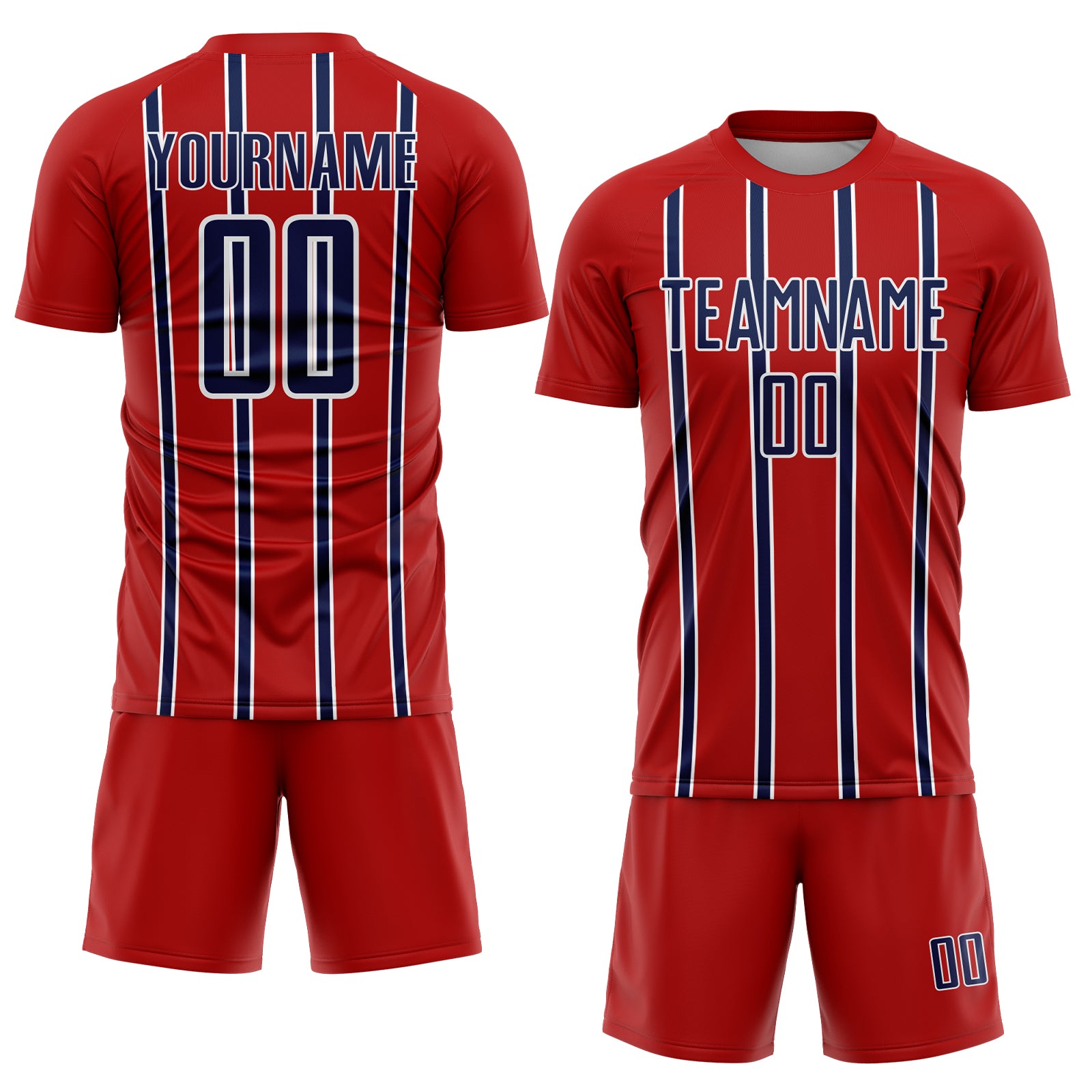 Custom Red Navy-White Stripe Line Sublimation Soccer Uniform Jersey