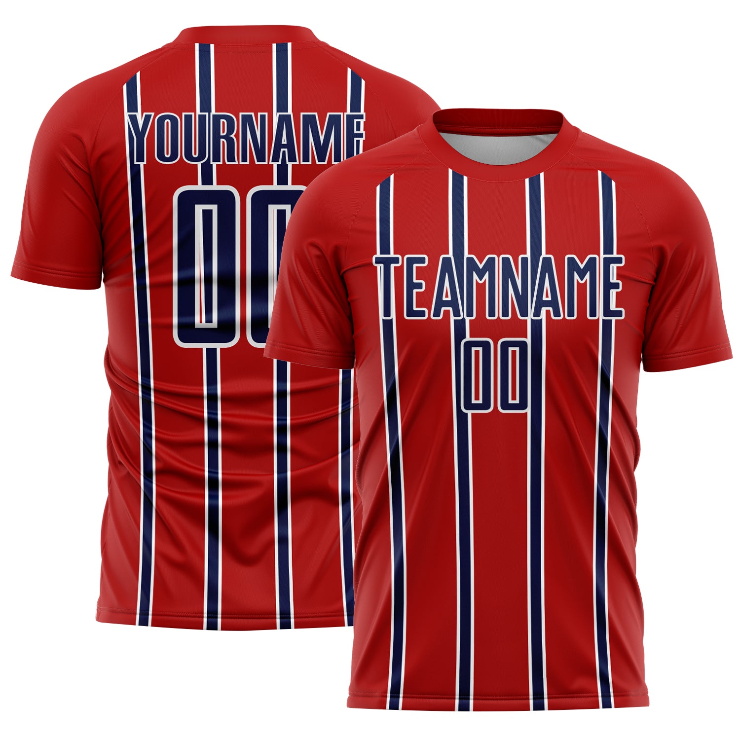 Custom Red Navy-White Stripe Line Sublimation Soccer Uniform Jersey