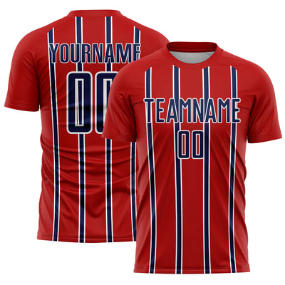 Custom Red Navy-White Stripe Line Sublimation Soccer Uniform Jersey