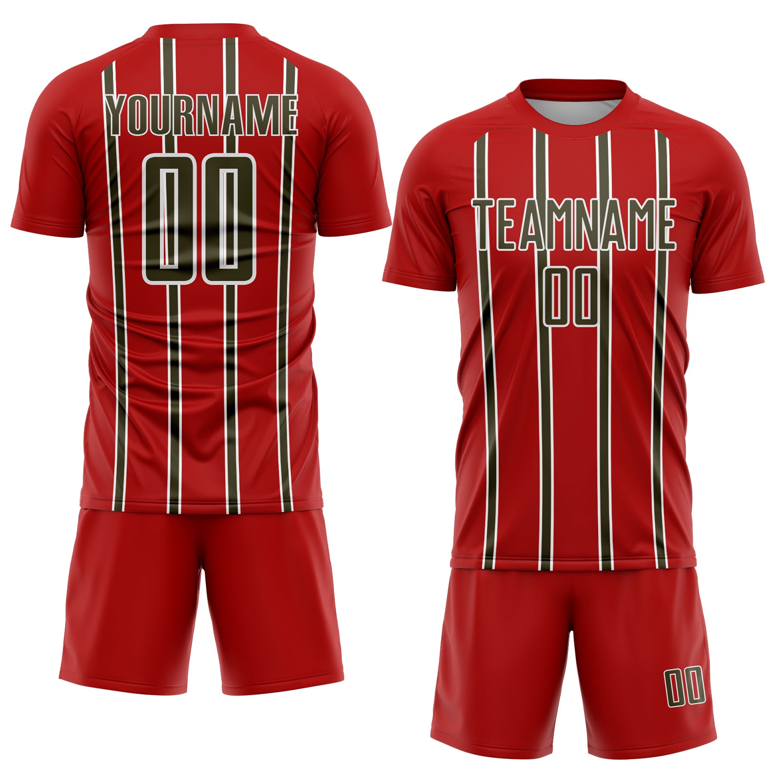 Custom Red Olive-White Stripe Line Sublimation Soccer Uniform Jersey