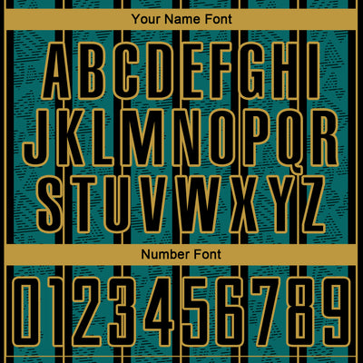 Custom Teal Black-Old Gold Stripe Line Sublimation Soccer Uniform Jersey