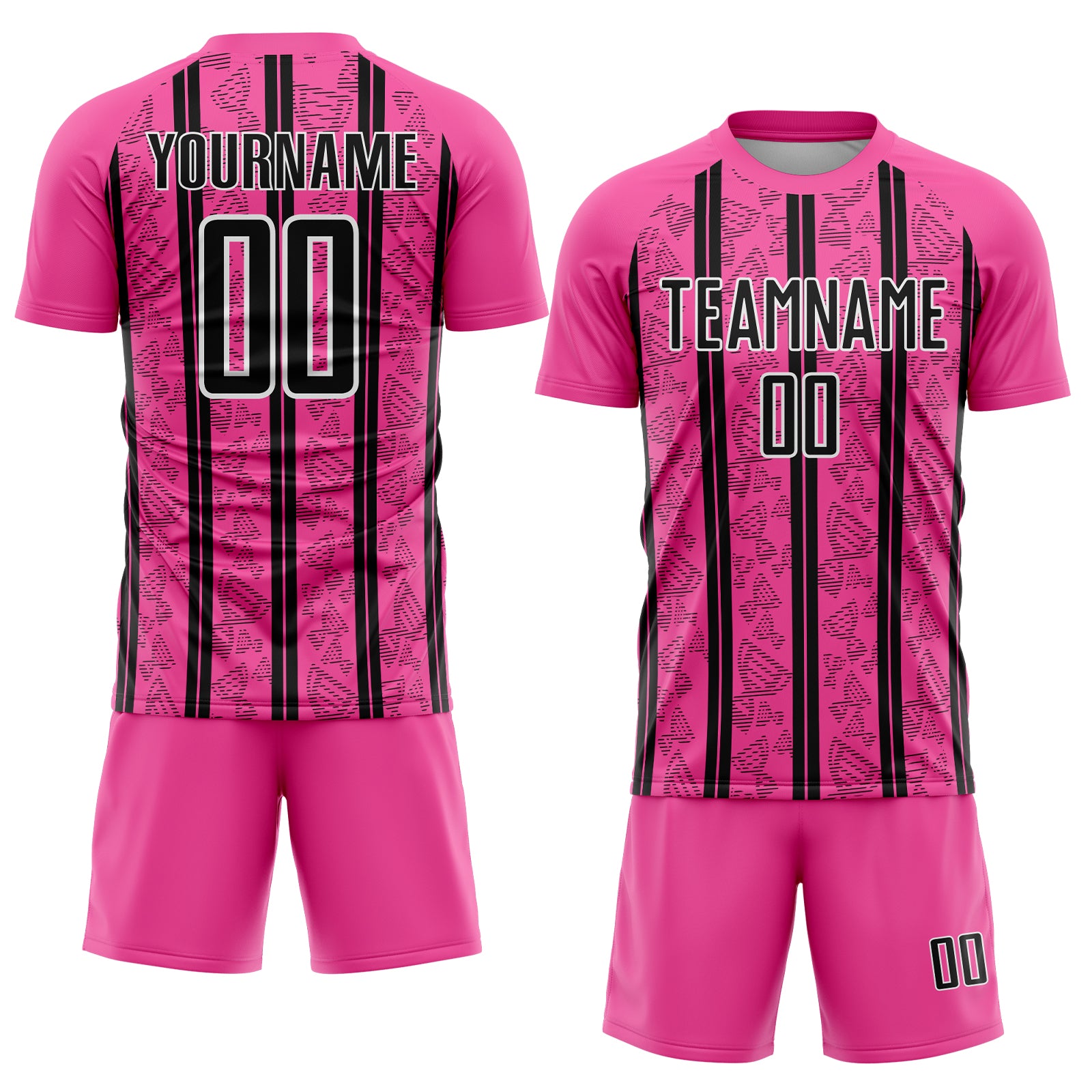 Custom Pink Black-White Stripe Line Sublimation Soccer Uniform Jersey
