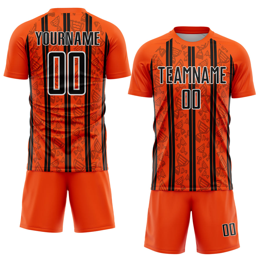 Custom Orange Black-White Stripe Line Sublimation Soccer Uniform Jersey
