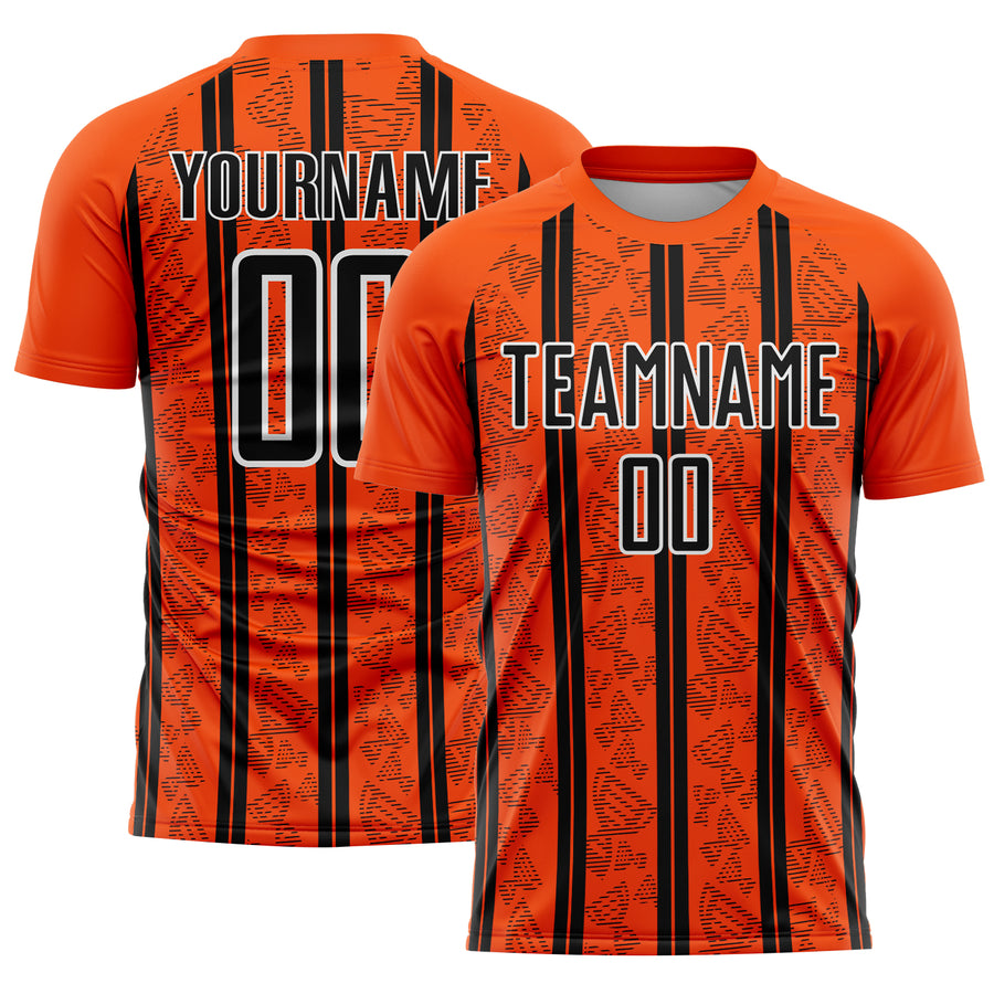 Custom Orange Black-White Stripe Line Sublimation Soccer Uniform Jersey