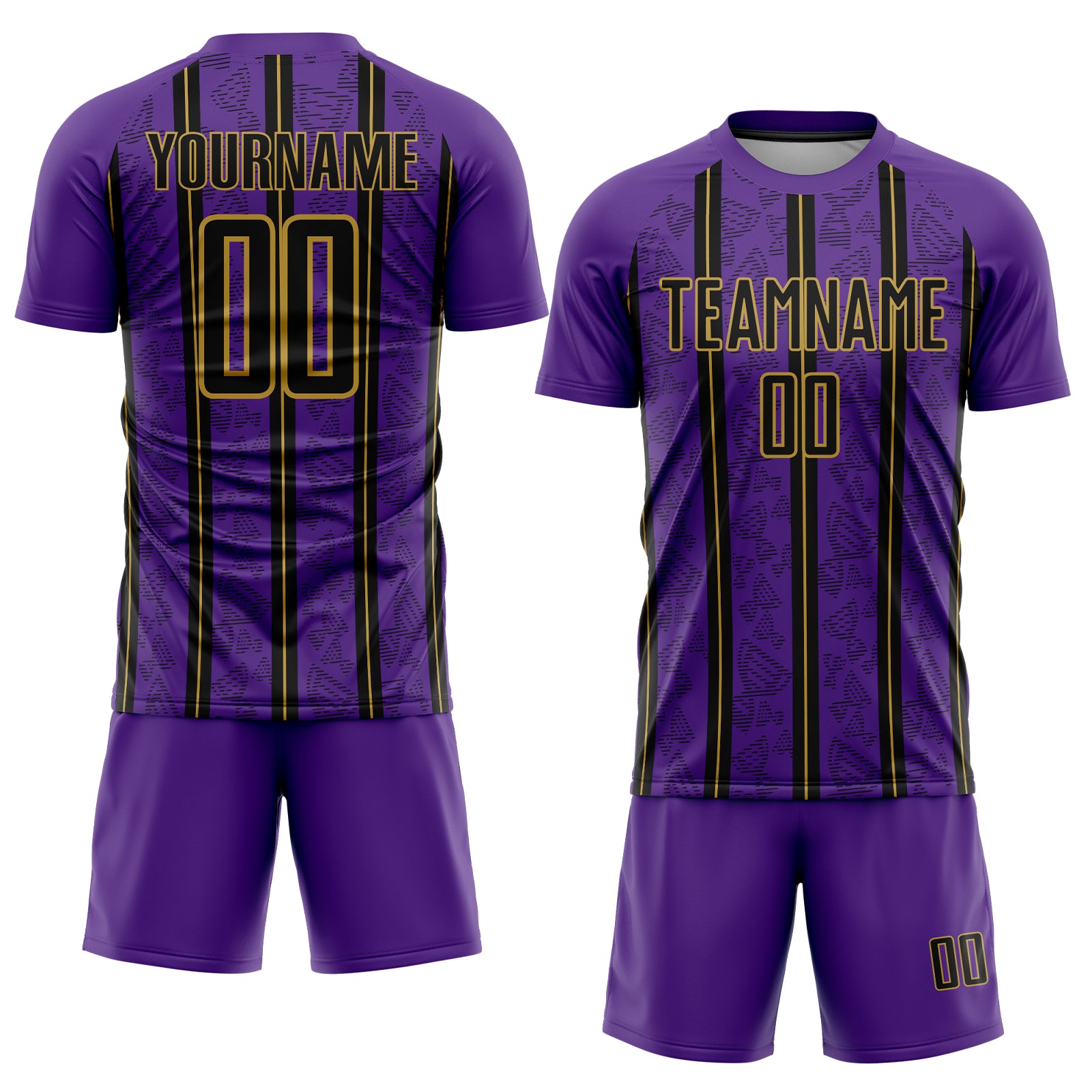Custom Purple Black-Old Gold Stripe Line Sublimation Soccer Uniform Jersey