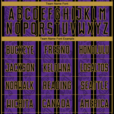 Custom Purple Black-Old Gold Stripe Line Sublimation Soccer Uniform Jersey