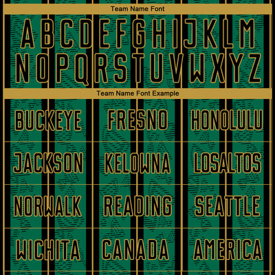 Custom Kelly Green Black-Old Gold Stripe Line Sublimation Soccer Uniform Jersey