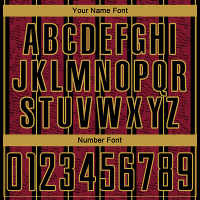 Custom Crimson Black-Old Gold Stripe Line Sublimation Soccer Uniform Jersey