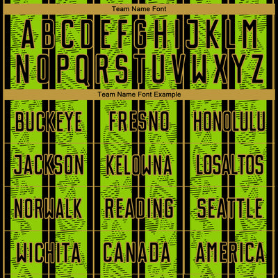 Custom Neon Green Black-Old Gold Stripe Line Sublimation Soccer Uniform Jersey