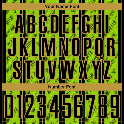 Custom Neon Green Black-Old Gold Stripe Line Sublimation Soccer Uniform Jersey