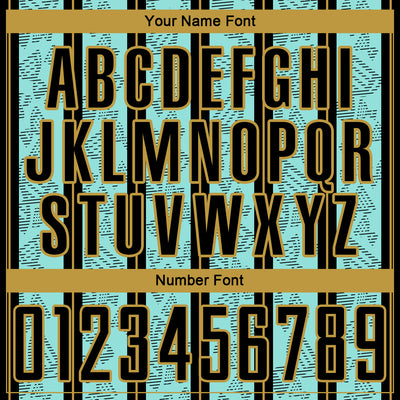 Custom Ice Blue Black-Old Gold Stripe Line Sublimation Soccer Uniform Jersey