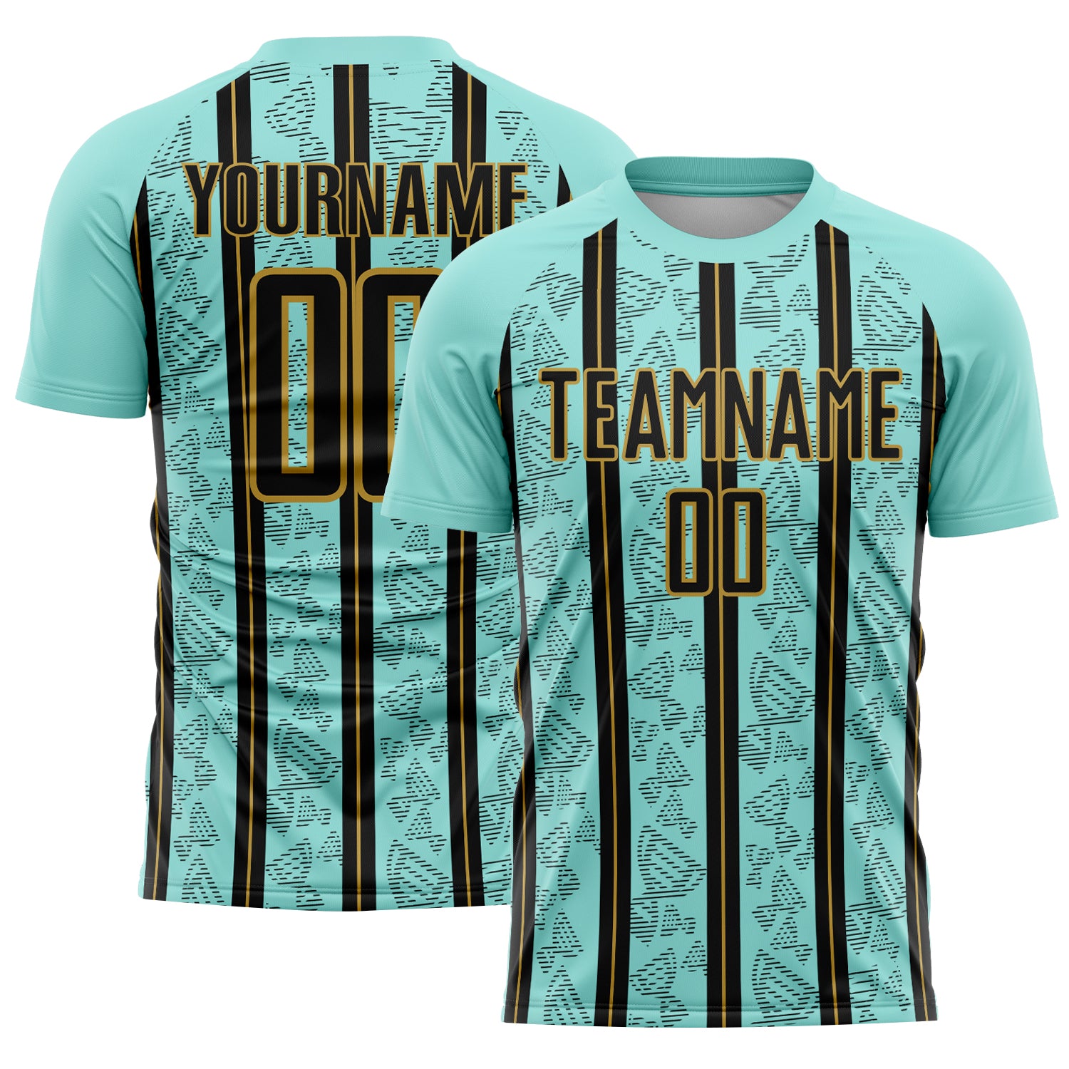 Custom Ice Blue Black-Old Gold Stripe Line Sublimation Soccer Uniform Jersey