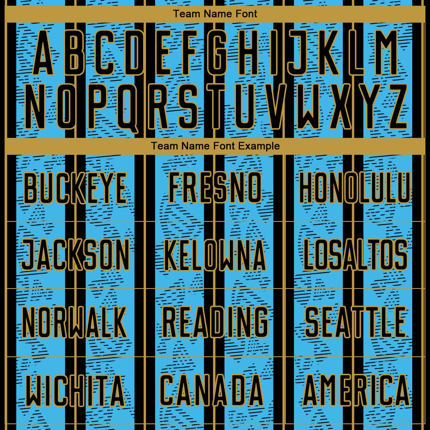 Custom Sky Blue Black-Old Gold Stripe Line Sublimation Soccer Uniform Jersey