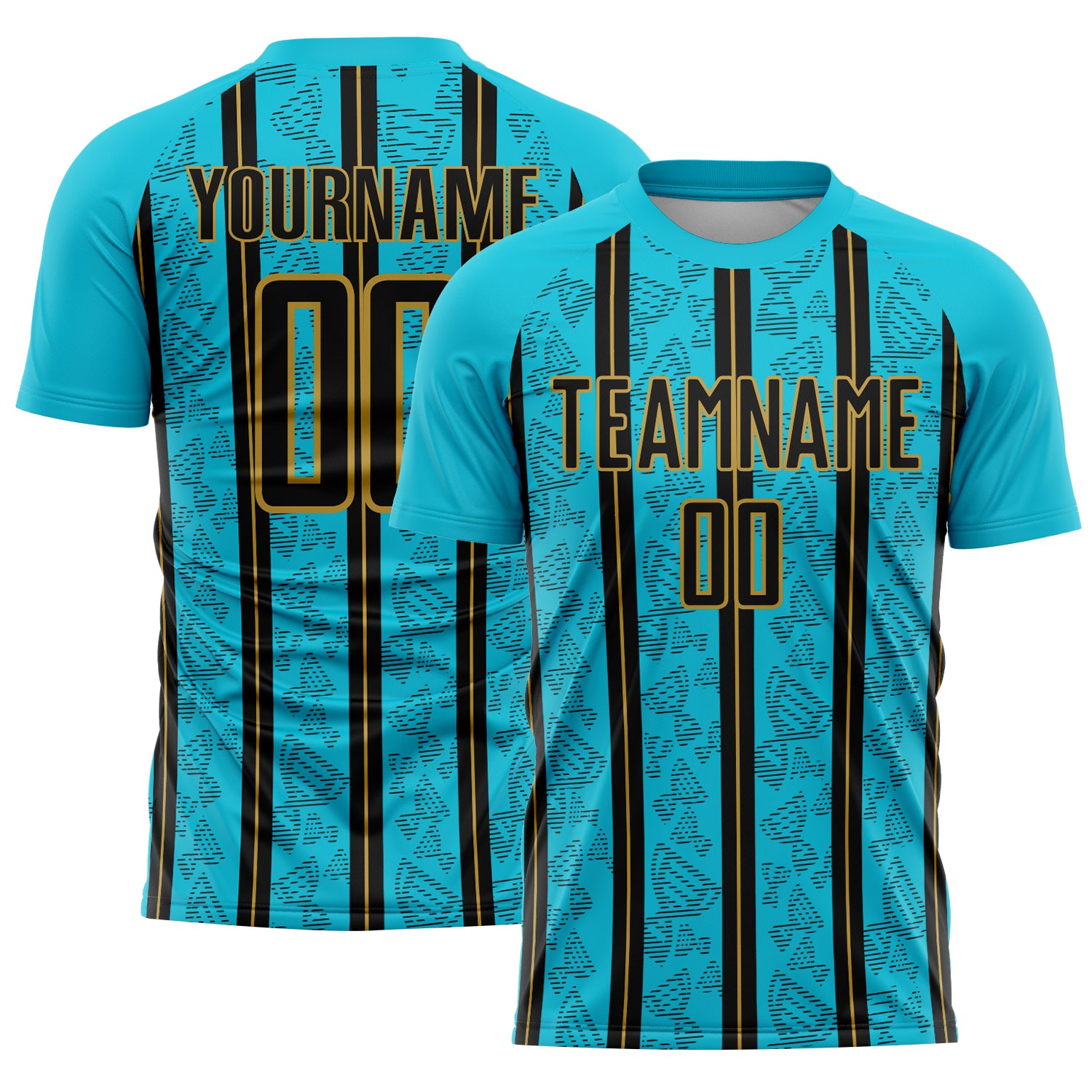 Custom Lakes Blue Black-Old Gold Stripe Line Sublimation Soccer Uniform Jersey