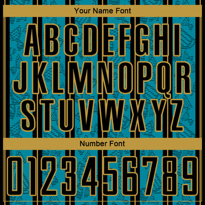 Custom Teal Black-Old Gold Stripe Line Sublimation Soccer Uniform Jersey