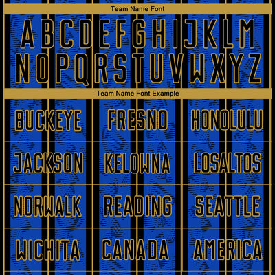 Custom Thunder Blue Black-Old Gold Stripe Line Sublimation Soccer Uniform Jersey