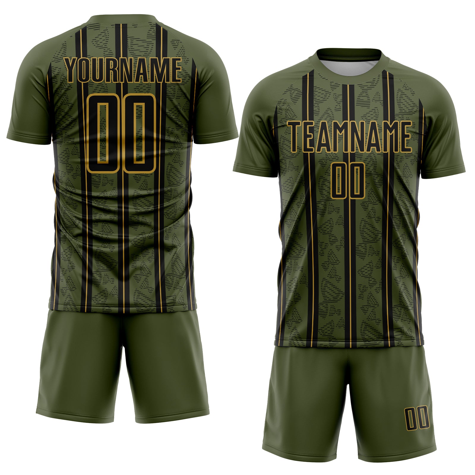 Custom Olive Black-Old Gold Stripe Line Sublimation Salute To Service Soccer Uniform Jersey