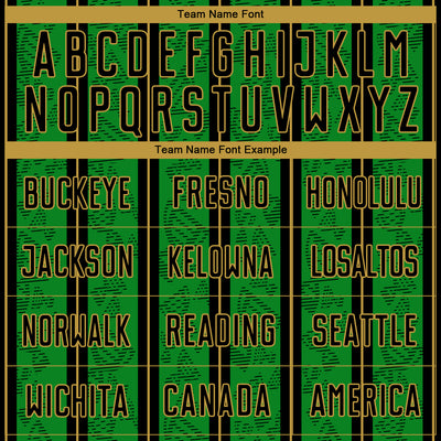 Custom Grass Green Black-Old Gold Stripe Line Sublimation Soccer Uniform Jersey