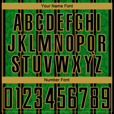 Custom Grass Green Black-Old Gold Stripe Line Sublimation Soccer Uniform Jersey