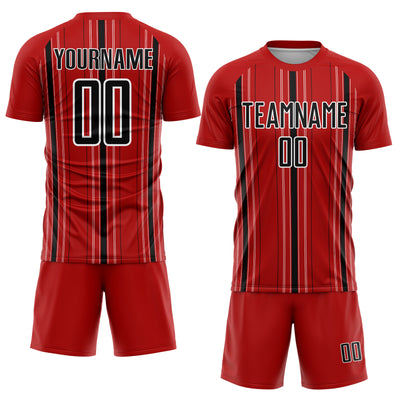 Custom Red Black-White Stripe Sublimation Soccer Uniform Jersey