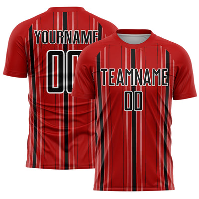 Custom Red Black-White Stripe Sublimation Soccer Uniform Jersey