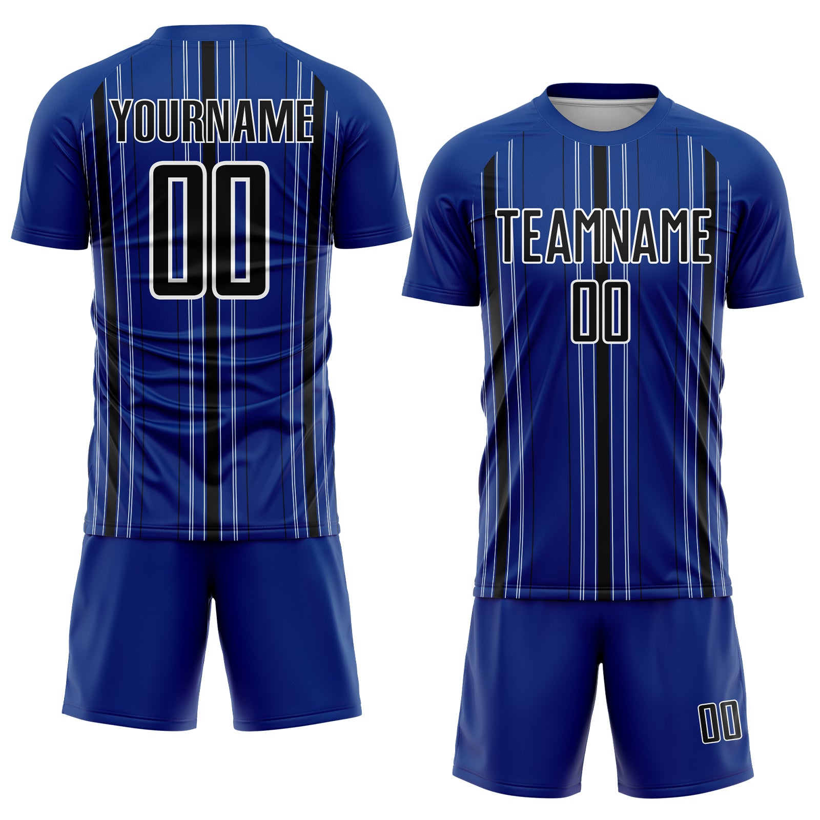 Custom Royal Black-White Stripe Sublimation Soccer Uniform Jersey