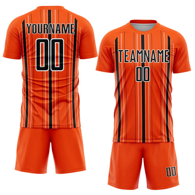 Custom Orange Black-White Stripe Sublimation Soccer Uniform Jersey
