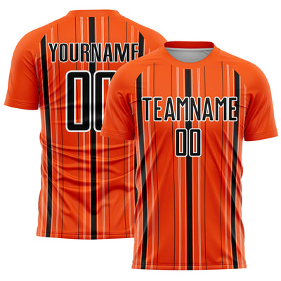 Custom Orange Black-White Stripe Sublimation Soccer Uniform Jersey