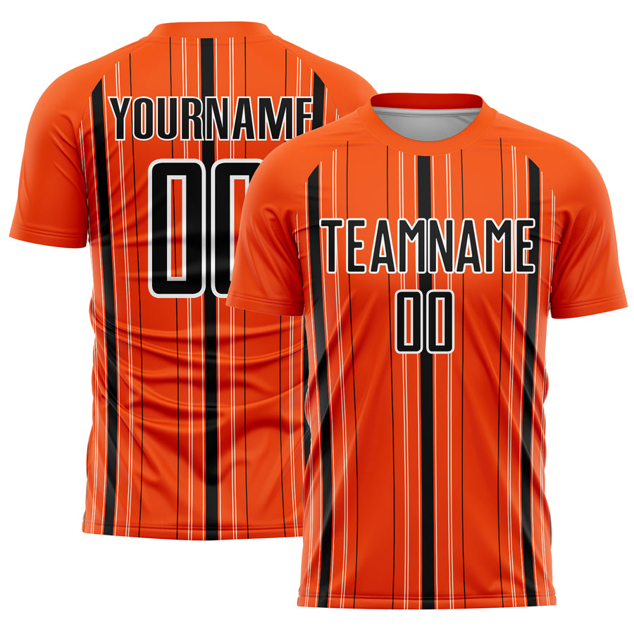 Custom Orange Black-White Stripe Sublimation Soccer Uniform Jersey