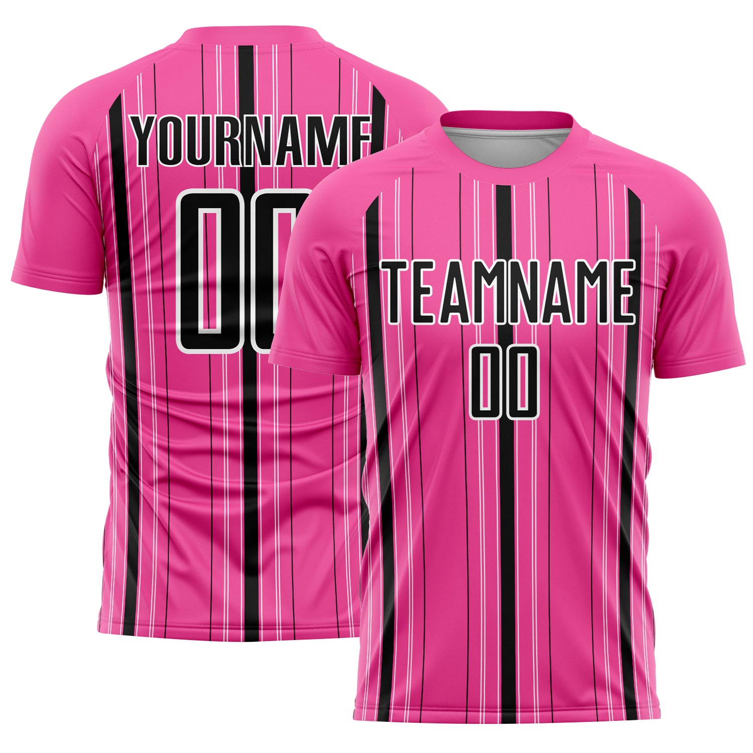 Custom Pink Black-White Stripe Sublimation Soccer Uniform Jersey
