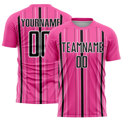 Custom Pink Black-White Stripe Sublimation Soccer Uniform Jersey