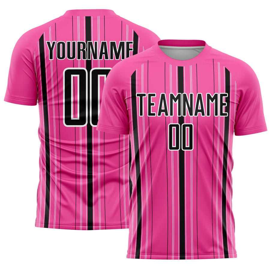 Custom Pink Black-White Stripe Sublimation Soccer Uniform Jersey