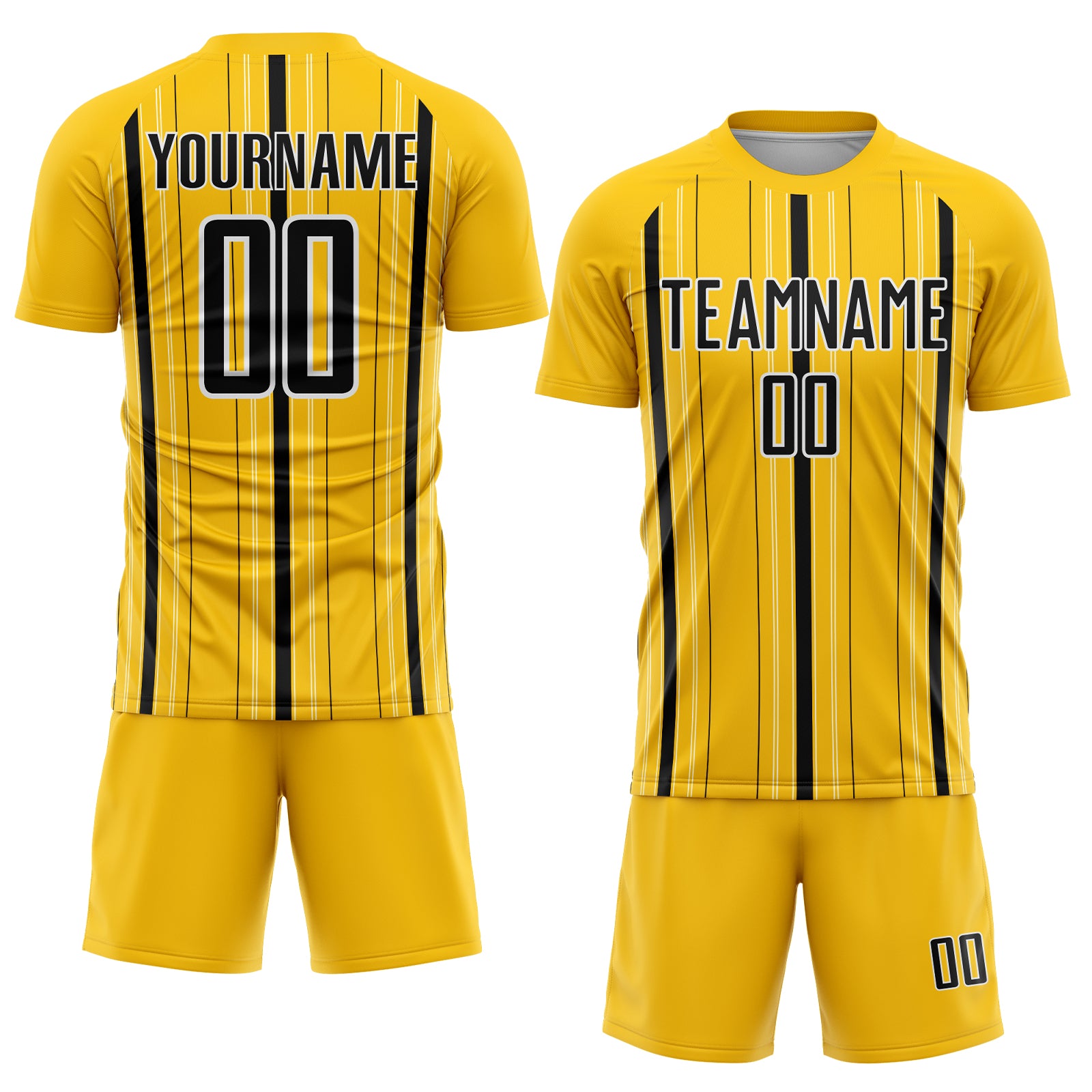 Custom Yellow Black-White Stripe Sublimation Soccer Uniform Jersey
