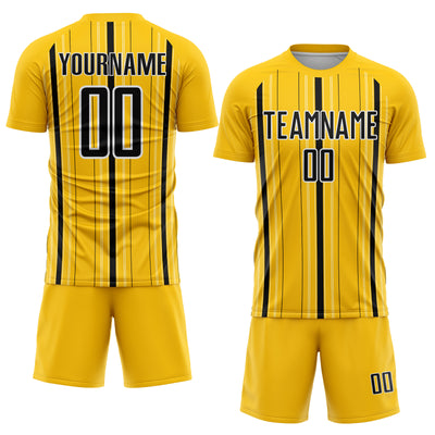Custom Yellow Black-White Stripe Sublimation Soccer Uniform Jersey