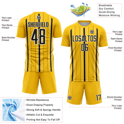 Custom Yellow Black-White Stripe Sublimation Soccer Uniform Jersey