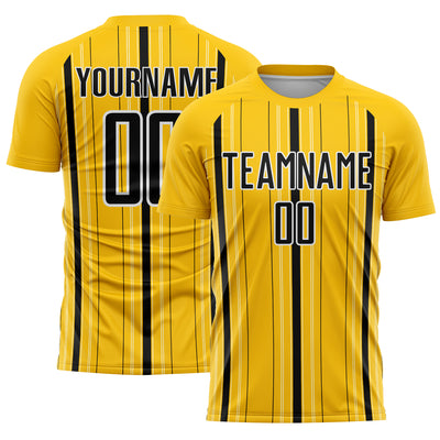 Custom Yellow Black-White Stripe Sublimation Soccer Uniform Jersey