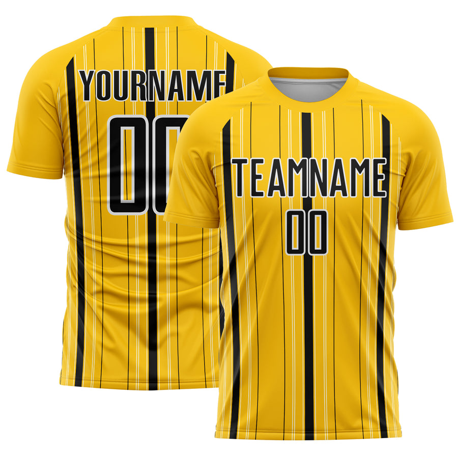 Custom Yellow Black-White Stripe Sublimation Soccer Uniform Jersey