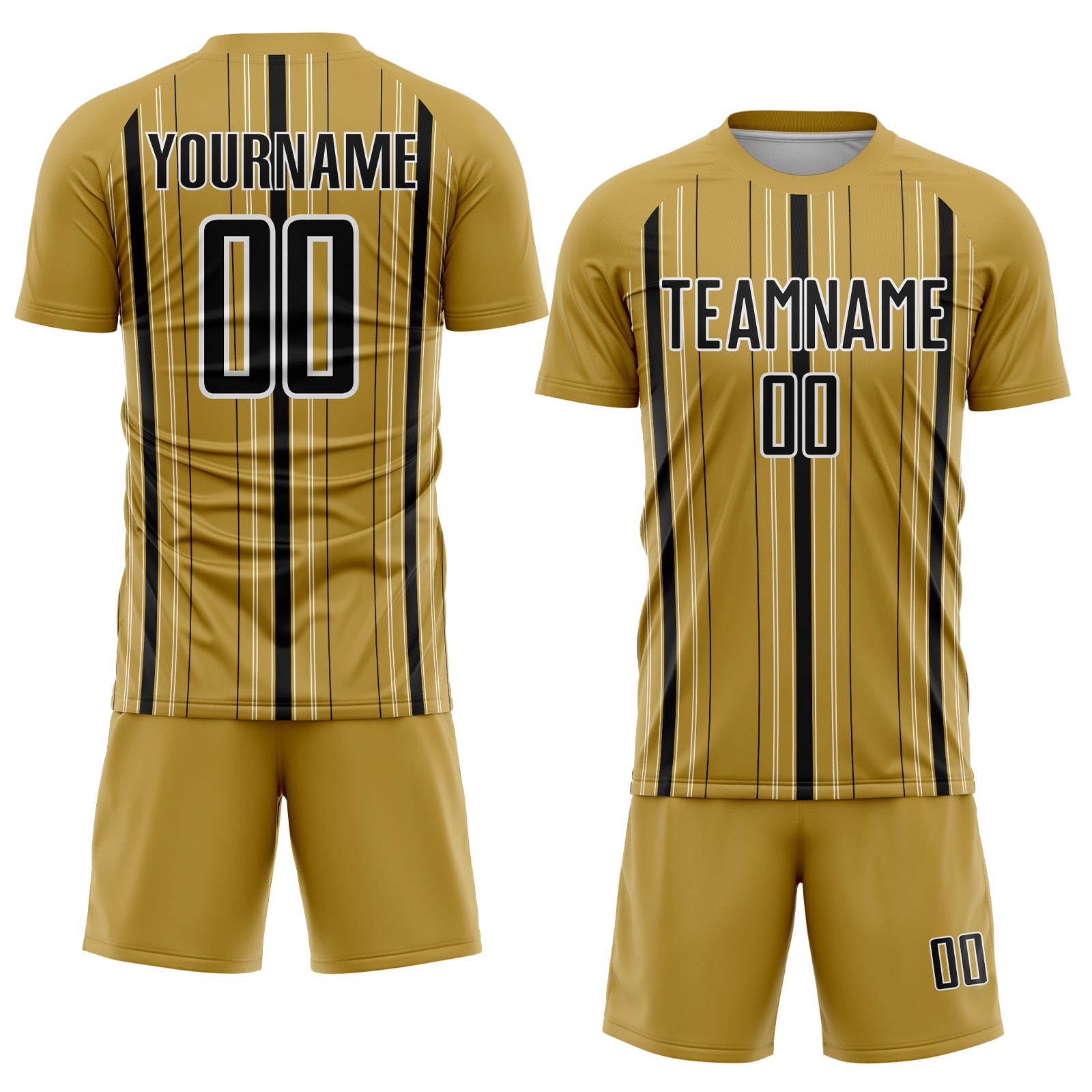 Custom Old Gold Black-White Stripe Sublimation Soccer Uniform Jersey