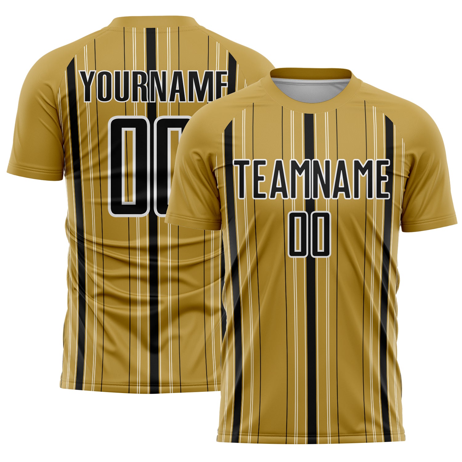 Custom Old Gold Black-White Stripe Sublimation Soccer Uniform Jersey