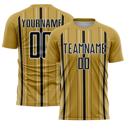 Custom Old Gold Black-White Stripe Sublimation Soccer Uniform Jersey