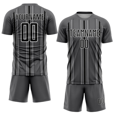 Custom Steel Gray Black-White Stripe Sublimation Soccer Uniform Jersey