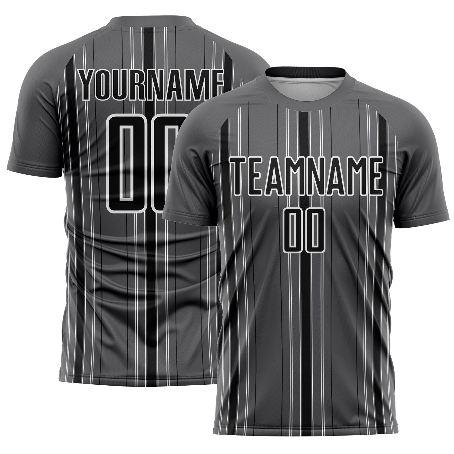 Custom Steel Gray Black-White Stripe Sublimation Soccer Uniform Jersey