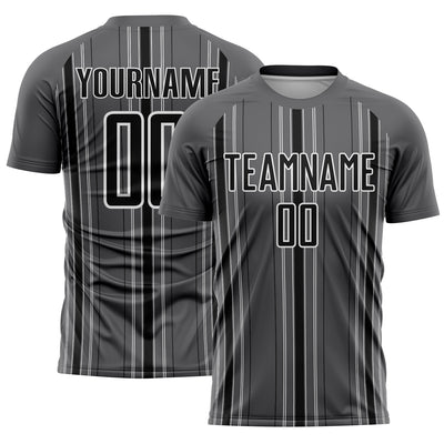 Custom Steel Gray Black-White Stripe Sublimation Soccer Uniform Jersey