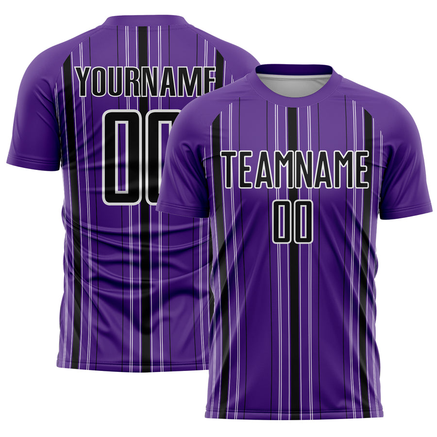 Custom Purple Black-White Stripe Sublimation Soccer Uniform Jersey