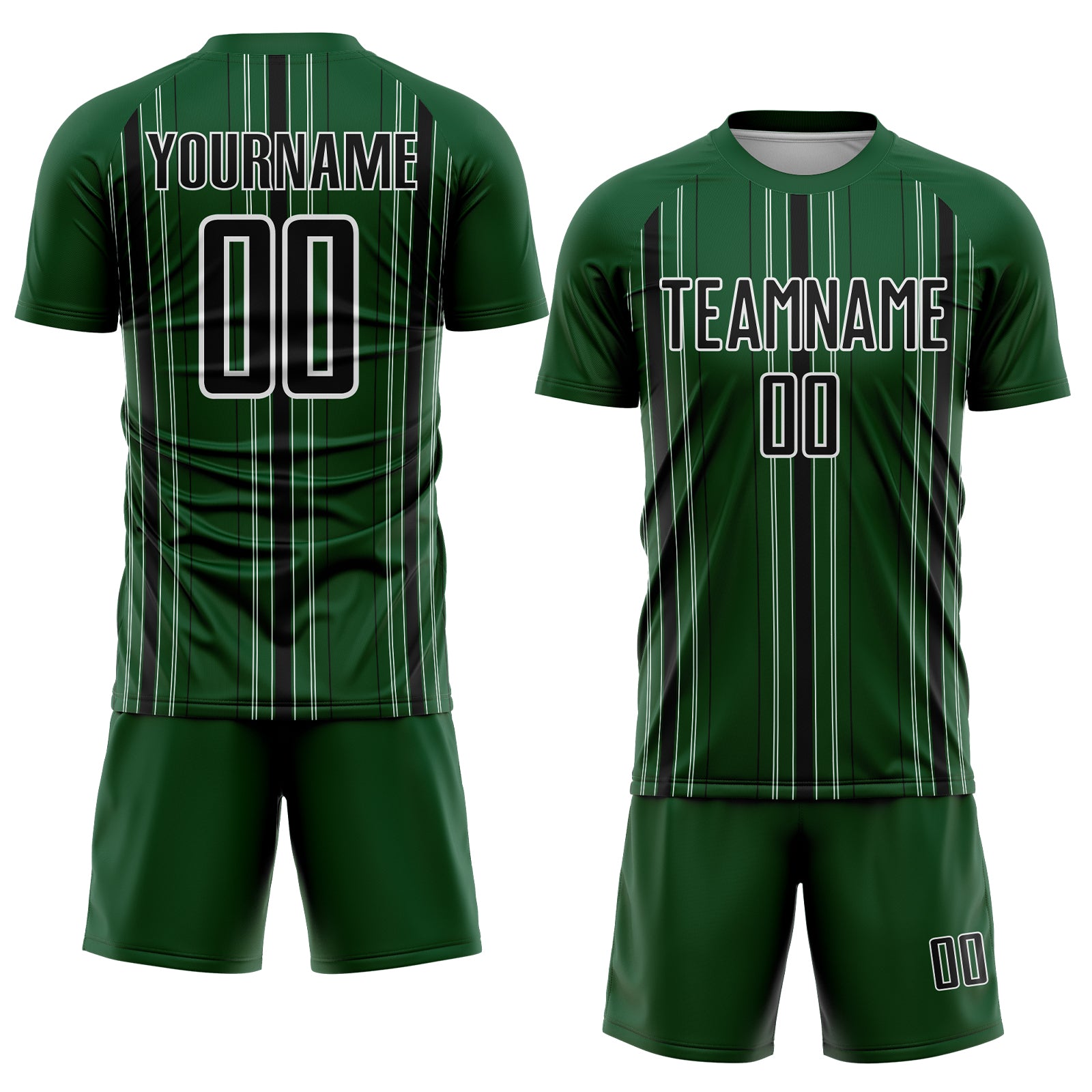 Custom Green Black-White Stripe Sublimation Soccer Uniform Jersey